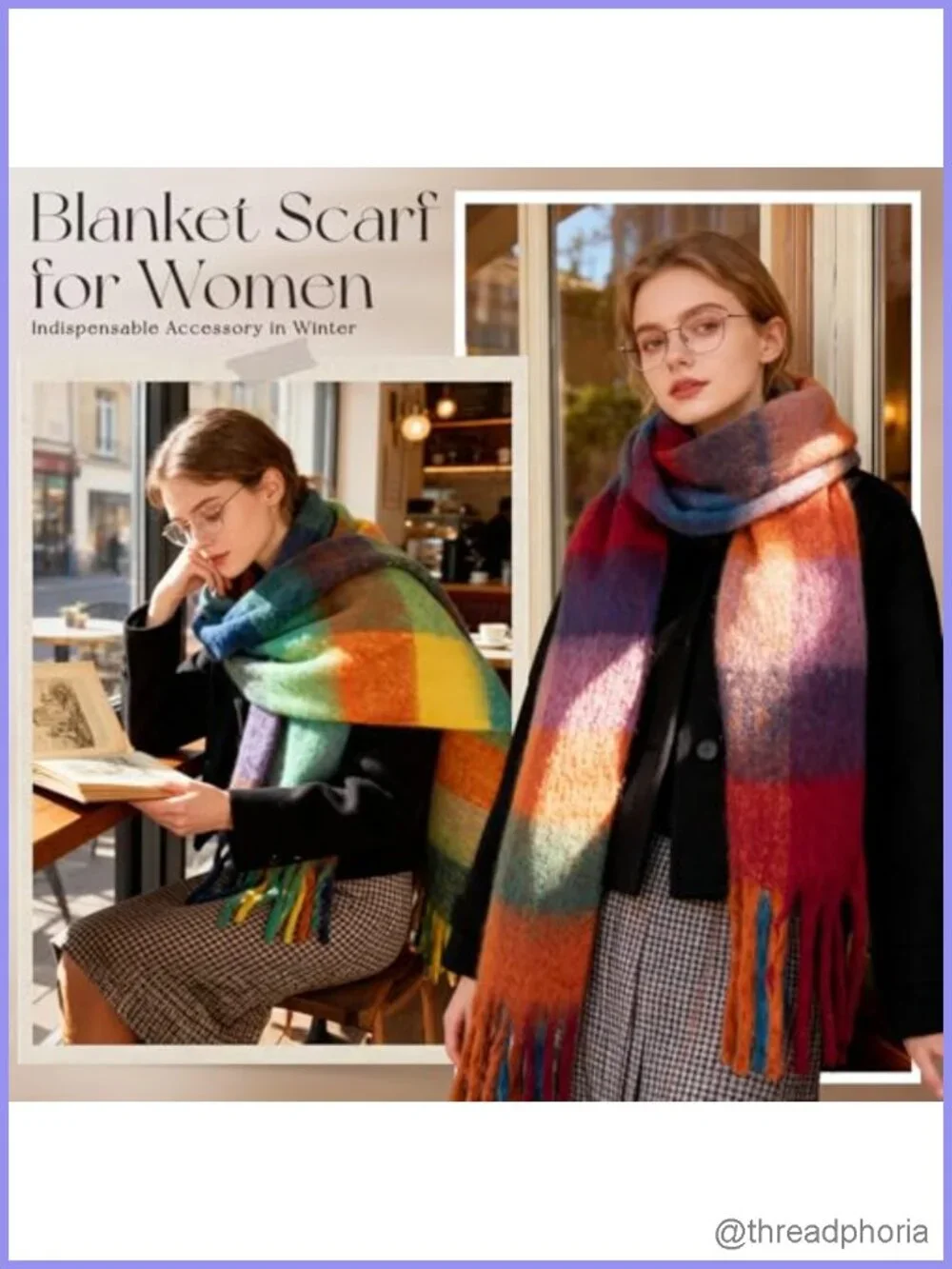 Chunky Oversized Warm Winter Scarf Long Plaid Blanket Scarf